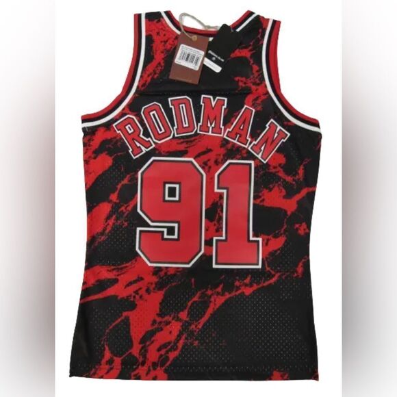 1997-98 Dennis Rodman #91 Bulls Mens Mitchell & Ness Marble Swingman Jersey $155 - Picture 2 of 5